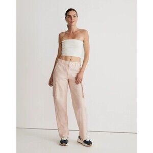 Madewell Sz 32 Garment Dyed Low Slung Straight Cargo Pants Faded Petal Pink NWT